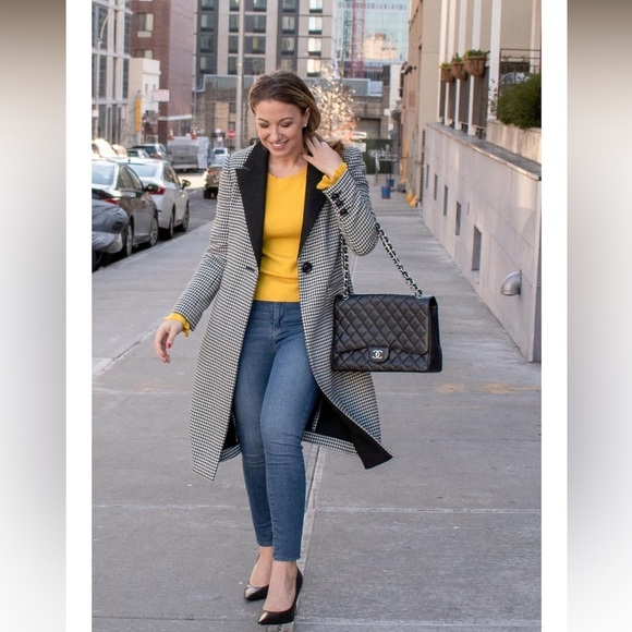 Alice + Olivia Sienna Houndstooth Coat Blazer Jacket Black White Wool Look S - Picture 5 of 10